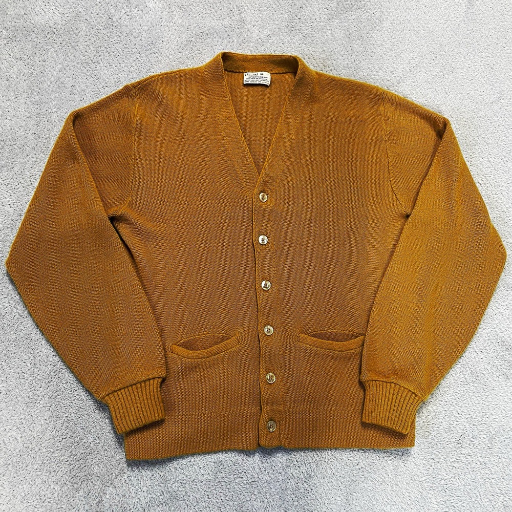 Vtg 70's Sears Sportswear Sweater Cardigan Mens M Gold Acrylic Capsule Academia